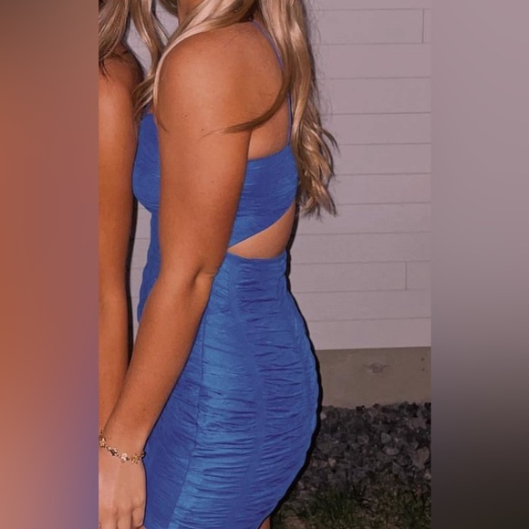 WINDSOR | Blue Ruched Open Back Mini Dress - Picture 6 of 8